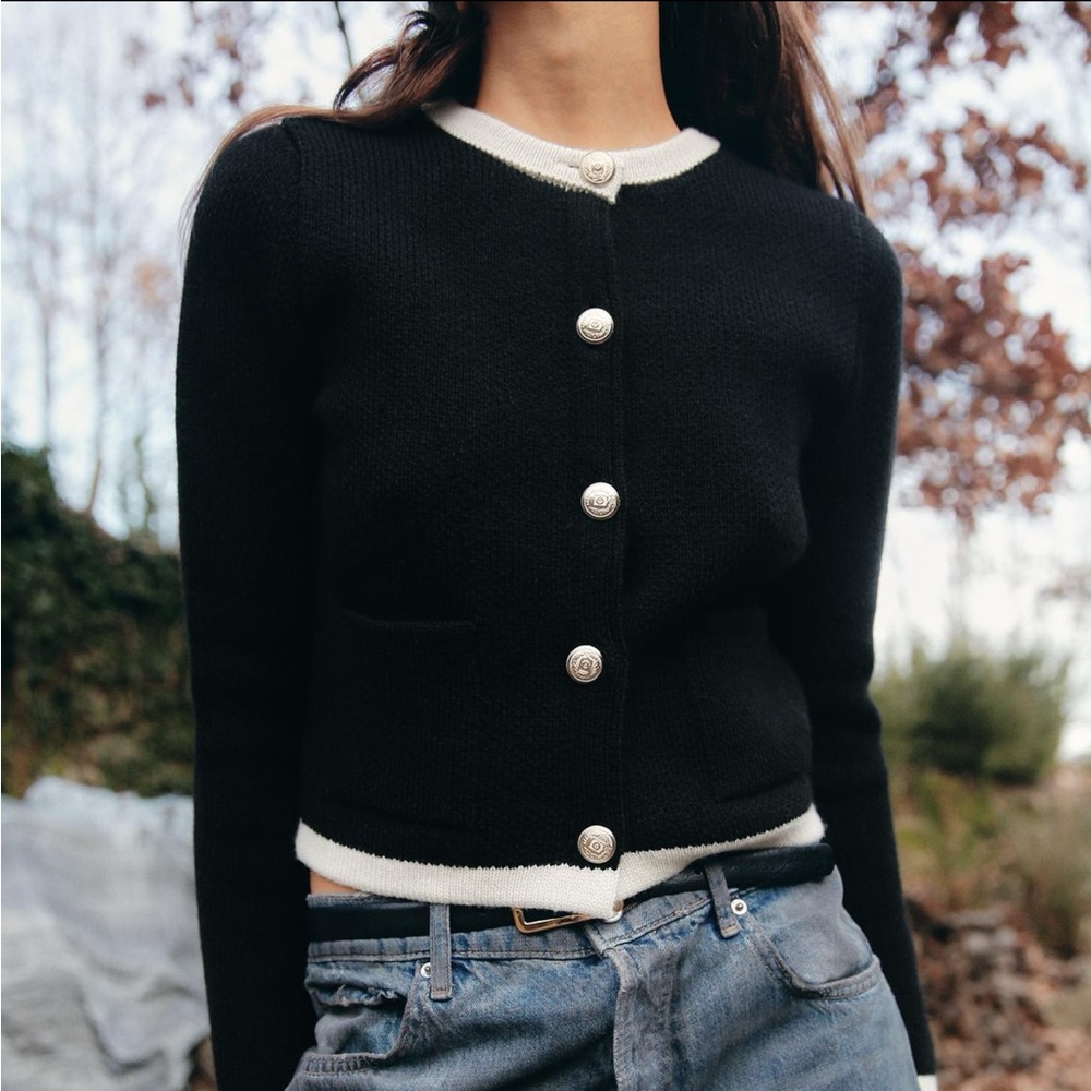 NWT Zara black and white button cardigan